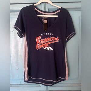 NFL Women’s Navy and Orange Denver Broncos Script V-Neck Tee